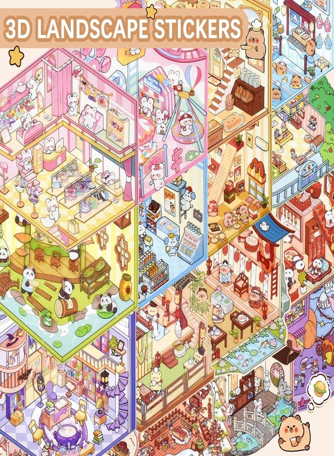 Aifong 20 Sets DIY 3D Sticker Scene Collection Book DIY 3D House Stickers Make Your Own Sticker Therapy Cute Cartoon Stickers Scenes for Relief Stress Pass The Time - Image 3
